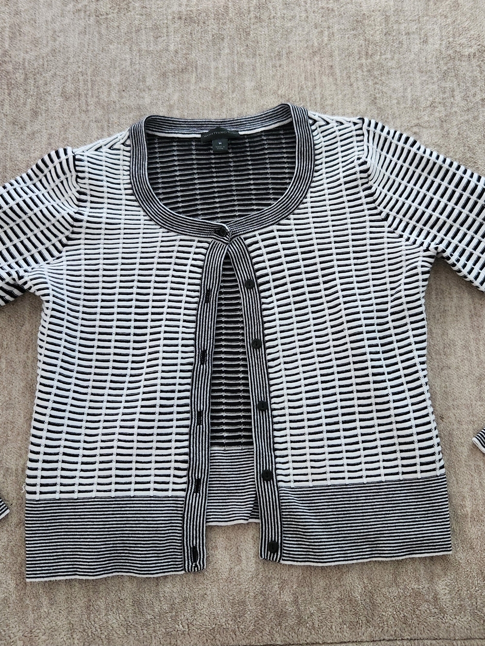 Worthington Size Medium Womans Striped Black and White Knit Cardigan Sweater